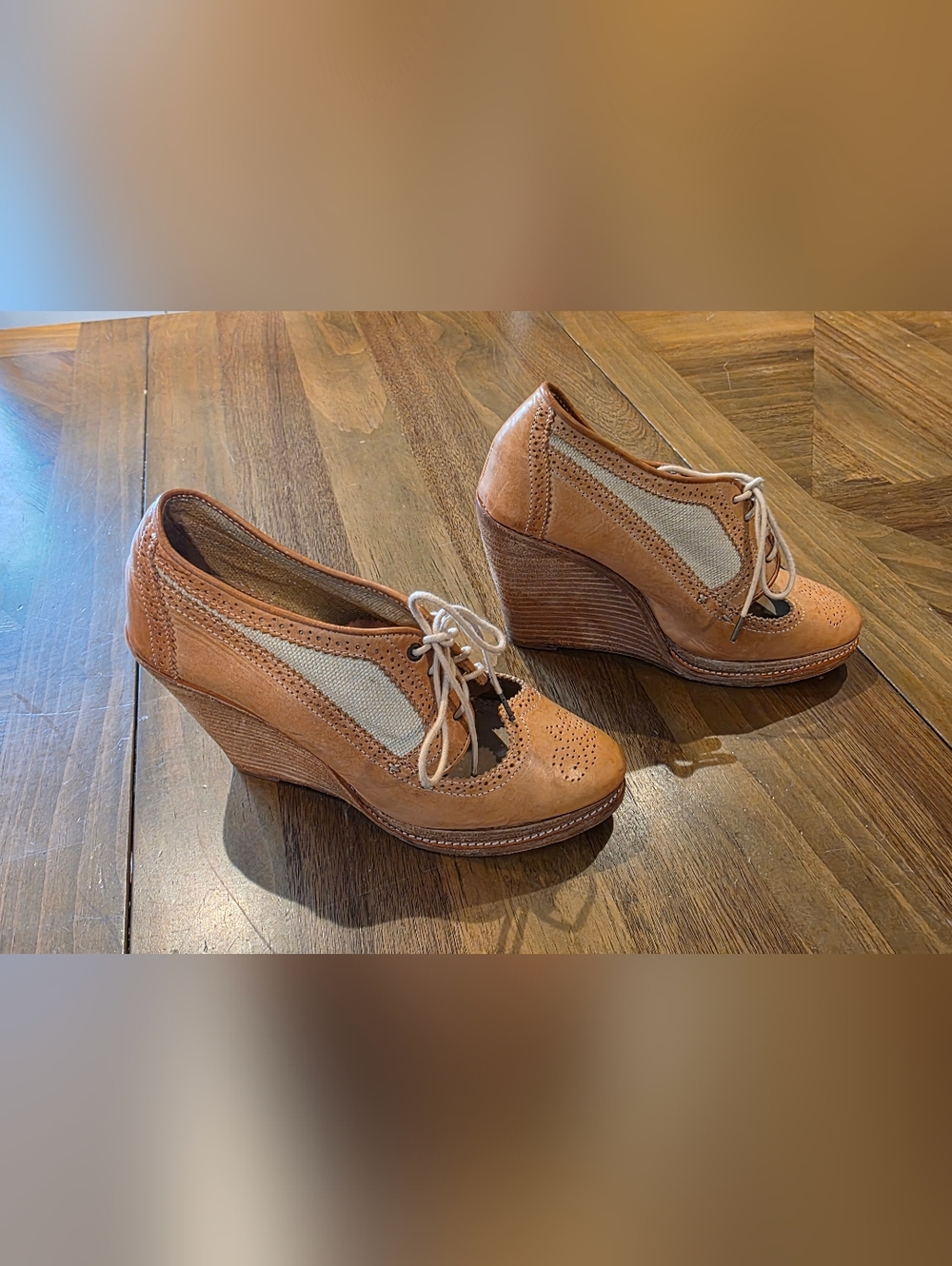 Rag and Bone Oxford Wedge Ankle Boot Sz 9 Salford Brogue Style Lace-up Front